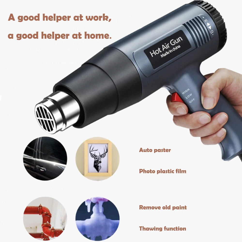 ROLKETU 2000W 220V EU/US/UK PLUG Electric Hot Air Gun Thermoregulator Heat Guns LCD Display Shrink Wrapping Thermal Power Tool