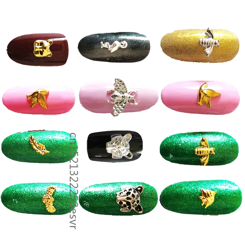 100Pcs Gold silver Flamingo Animal  Insect Metal Alloy 3D Nail Art  Decorations Bling Nail Rhinestones  Manicure Sequins