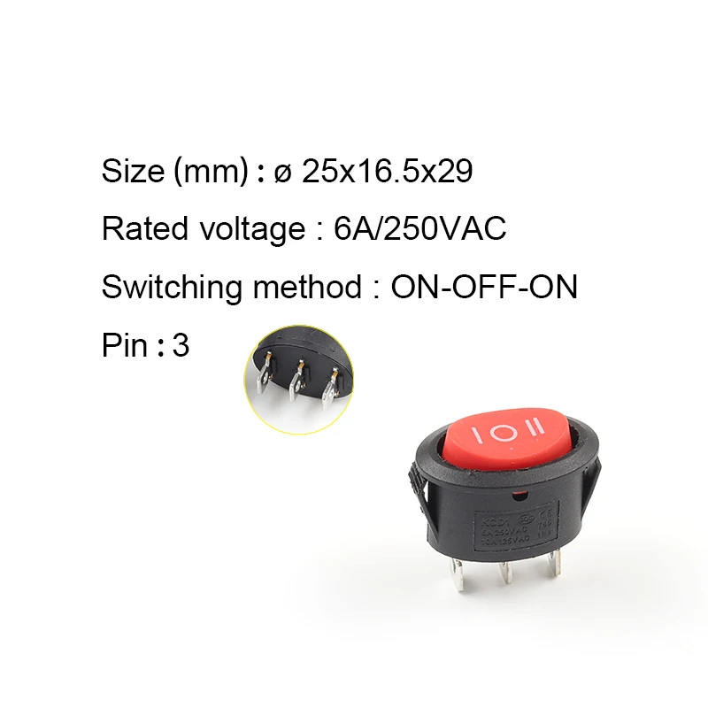 5 pcs KCD1 25*16.5mm Mini Round Boat Rocker Switch 2/3 Pin SPST ON-ON ON-OFF ON-OFF-ON 6A/250VAC Power Button Switch With Light