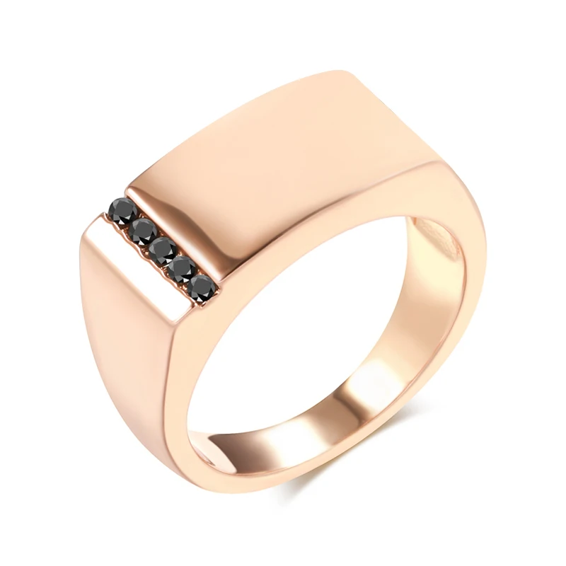 Kinel Hot Fashion Glossy Men Big Size Ring 585 Rose Gold Simple Square Black Natural Zircon Ring High Quality Daily Fine Jewelry