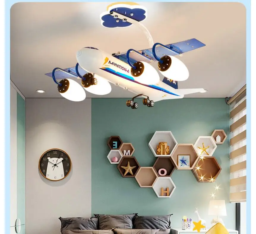 Modern Decora Cartoon Ceiling Lamp L73cm W80cm H80cm LED Ceiling Lights 110V 220V AC Plane De Children Bedroom LED Ceiling Lamps