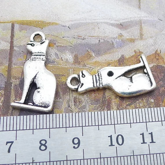 6pcs/Lot 13x28mm Antique Silver Color Egyptian Patron Saint Cat Charms Pendant For Jewelry Making DIY Jewelry Findings