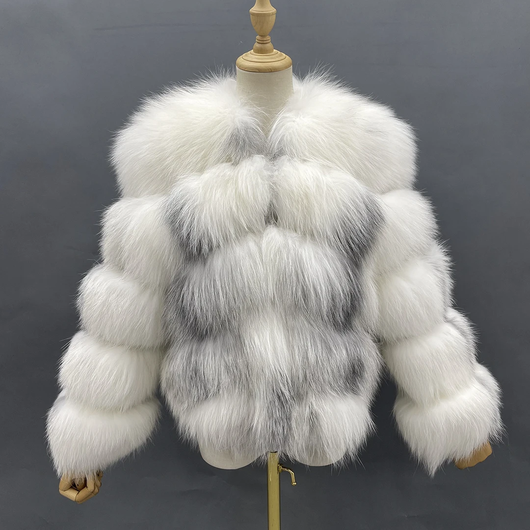 MISSJANEFUR Winter Fur Jacket Women Luxury Marble Fox Fur Coat Short White Fashion Custom Size 6xl Real Fur Coat Wholesale