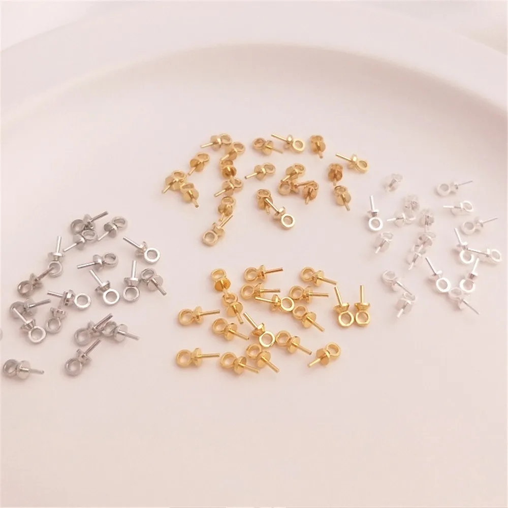 10pcs 3mm 18K Gold Pack 14k Light Gold Pure Silver Half Hole Pearl Pendant Bead Holder DIY Handmade Jewelry Accessories