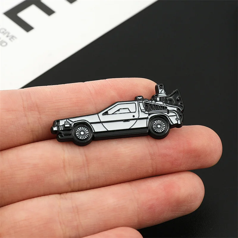 Back To The Future Hard Enamel Pins Delorean Sport Car Time Machine Brooch Metal Backpack Badges Movie Lapel Jewelry Accessories