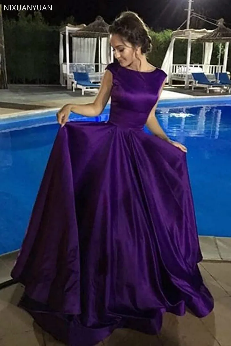 Evening Dress Simple Long Satin Prom Dress Sexy Backless Womens Pageant Gown Formal Dress Vestido De Festa