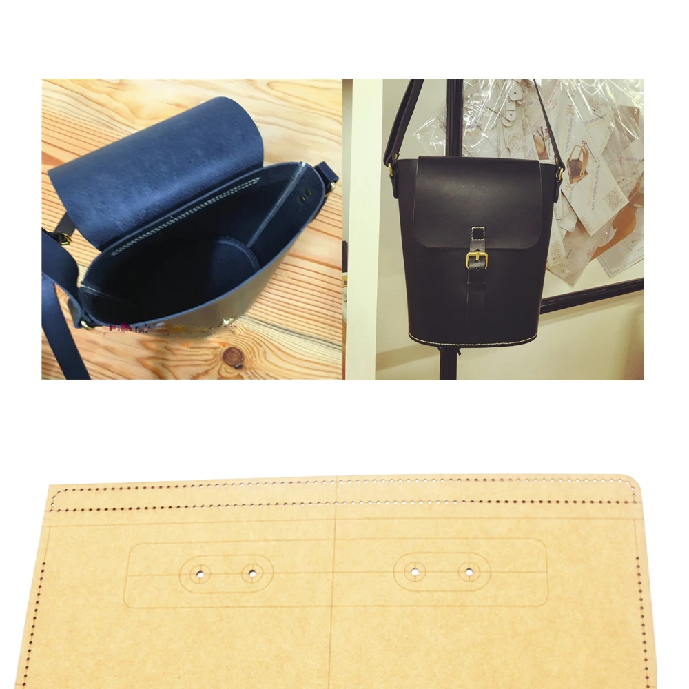 DIY leather craft women bucket shoulder bag 500gsm kraft paper pattern hollowed stencil template 18x24x13cm