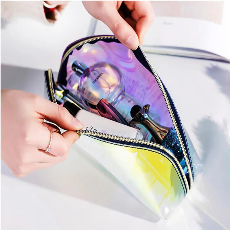 Colorful TPU semi-circular transparent travel cosmetic bag storage bag portable ladies bathroom wash waterproof zipper handbag