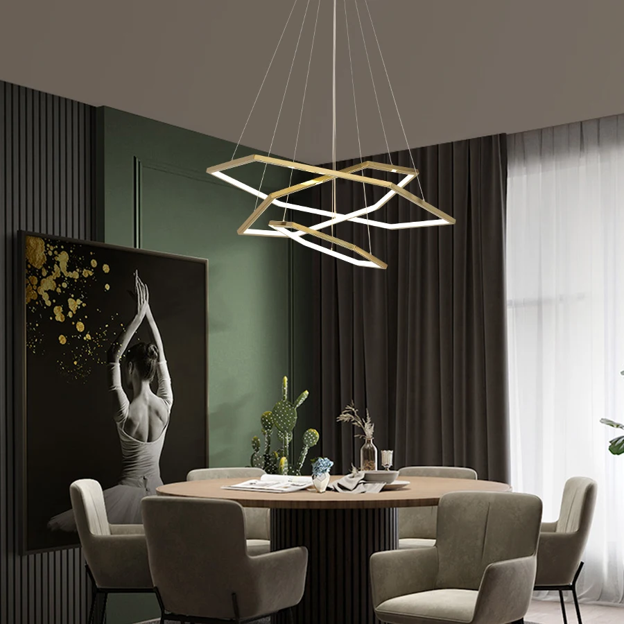 

Modern Hexagon stainless steel Pendant lamp Living Room LED Pendant Light Nordic Simple Bedroom Kitchen Creative Golden Plated