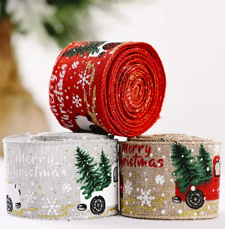 

Burlap Ribbon Christmas Gift Wrapping Rope With Car Partern for Crafts Party Decoration Floral Bows Length 196.9 Inche 50pcs/lot