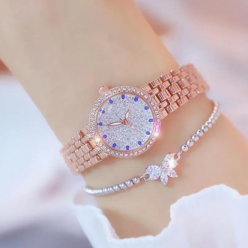 Bee Sister Diamond Quartz Luxury Brand Bracelet Watches Woman Rose Gold Ladies Steel Waterproof Wrist watch Crystal unique