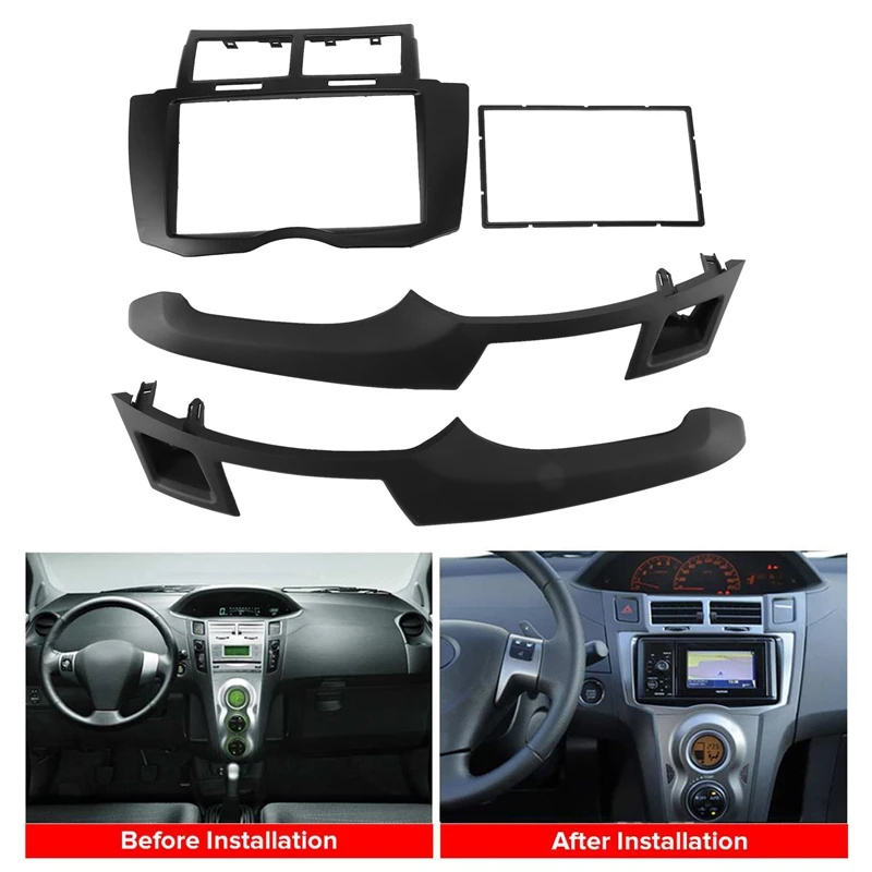 Car Radio Fascia Trim Kit, 2 Din Dash Panel DVD Frame Install Kit for Toyota Yaris Vitz Platz 2005 2006 2007 2008-2011