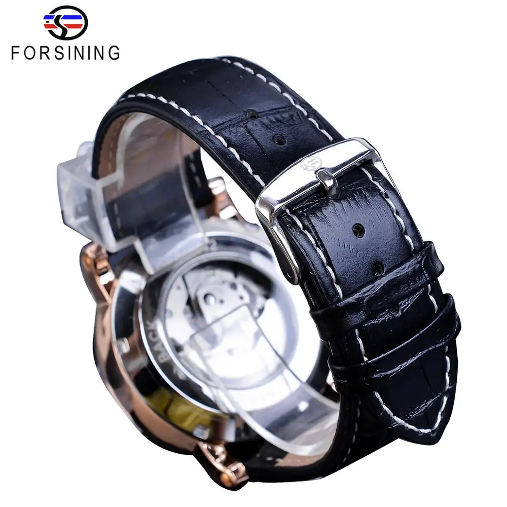 Imagem -05 - Forsining-relógio de Pulso Mecânico Masculino Pulseira Ultra Fina Analógica de Couro Genuíno Automático