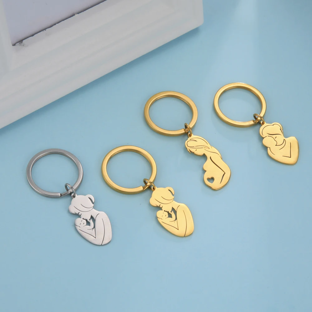 COOLTIME Family Mother Kids Baby Memory Keychain Stainless Steel Cute Birth Mom Keyring Women Men Jewelry Jewelry Gift