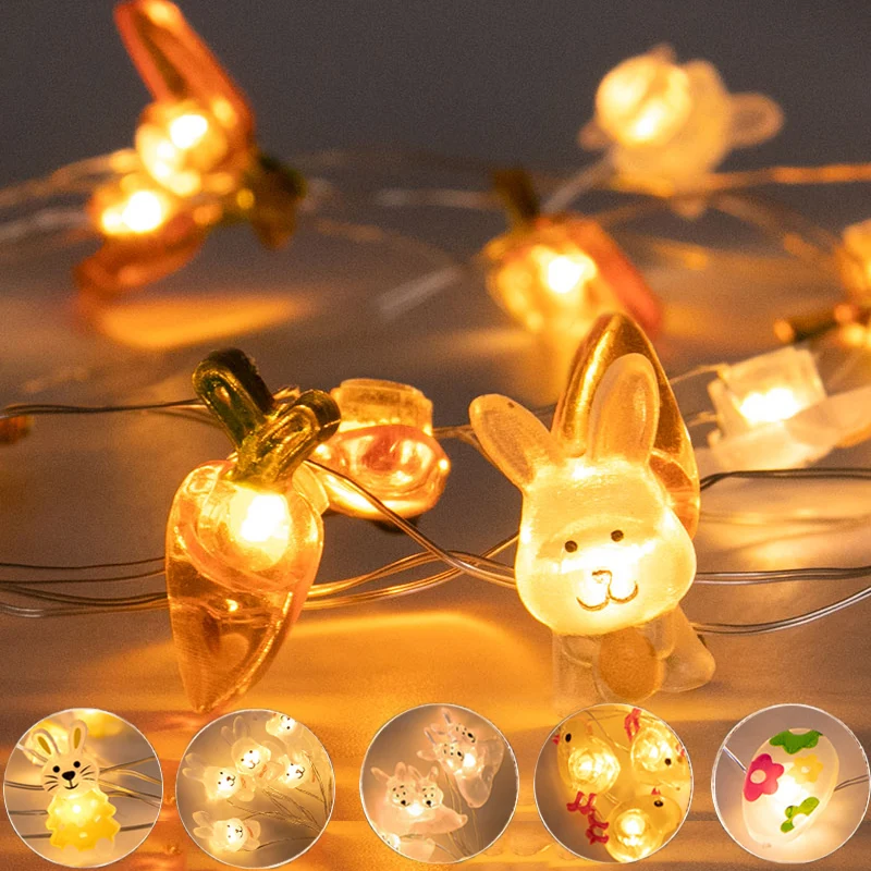 2M Easter LED Bunny Eggs String Lights Easter Decorations For Home Carrot Rabbit Chick Fairy Light Happy Easter kids Gifts Party