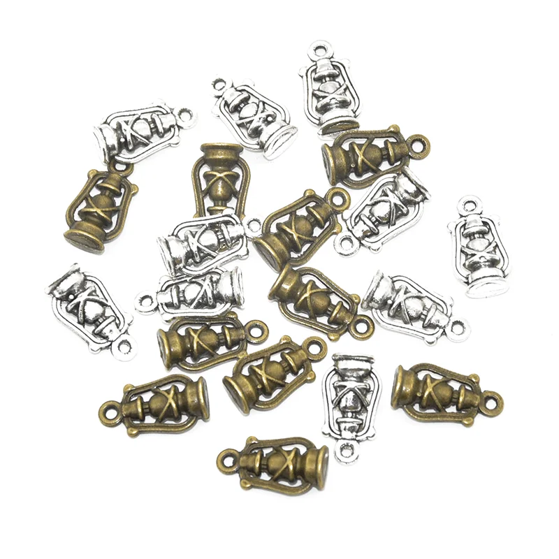 10pcs Two Color 3D Lantern Charms Alloy Metal Kerosene Lamp Pendants For DIY Handmade Jewelry Accessories Making 20*10mm