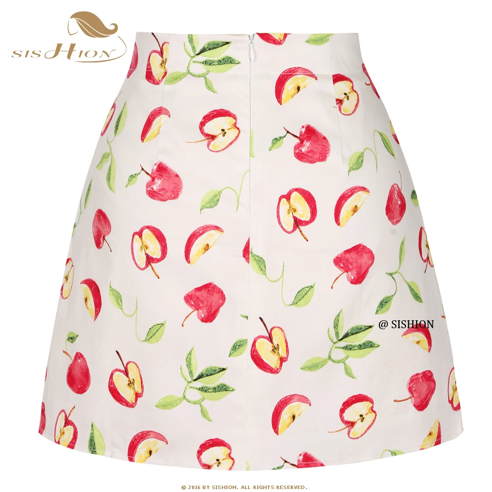 SISHION Student Girl Fruits Printed Beige Summer Skirt SS0008 ropa mujer Sexy Short Style Vintage Mini Skirts Faldas