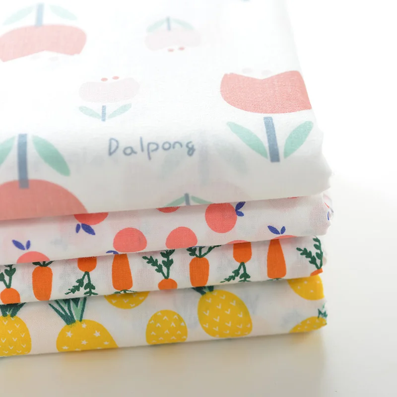 Half Meter Summer Dress Shorts Thin Soft 100% Cotton Plain Fabric, Cute Carrot Pineapple Grapefruit Red Flower Print T1135