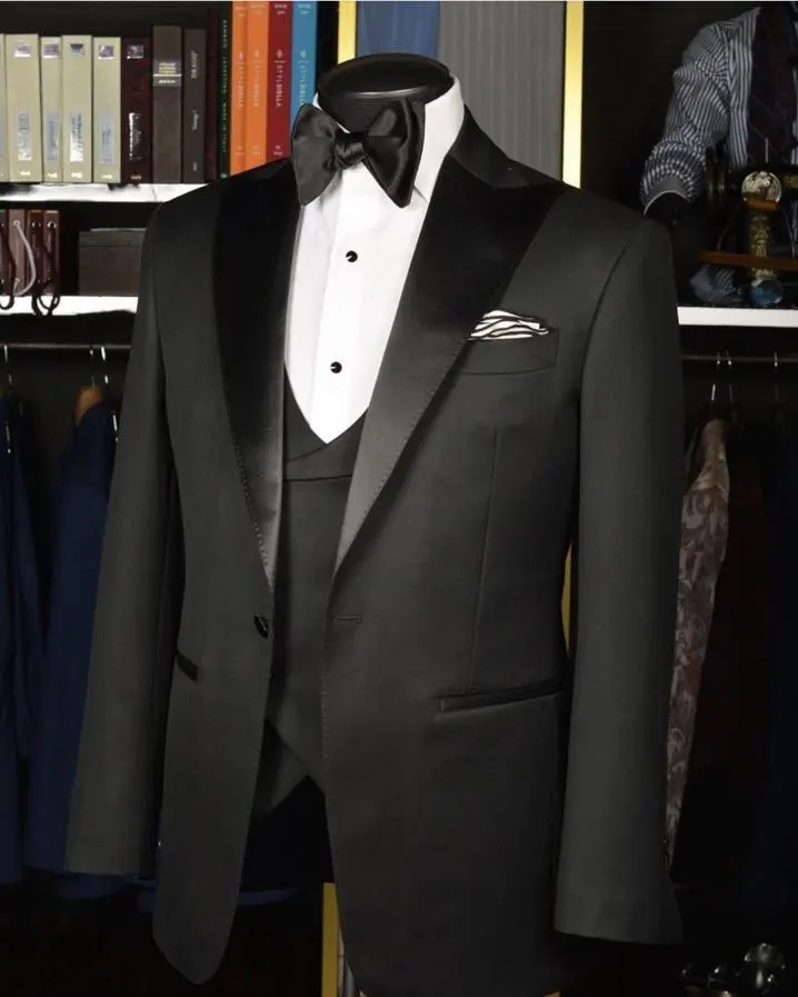 

JELTONEWIN 2021 Black Men Suits For Wedding 3 Pieces Custom Made Costume Groom Suit Blazer Peak Lapel Formal Male Party Suits