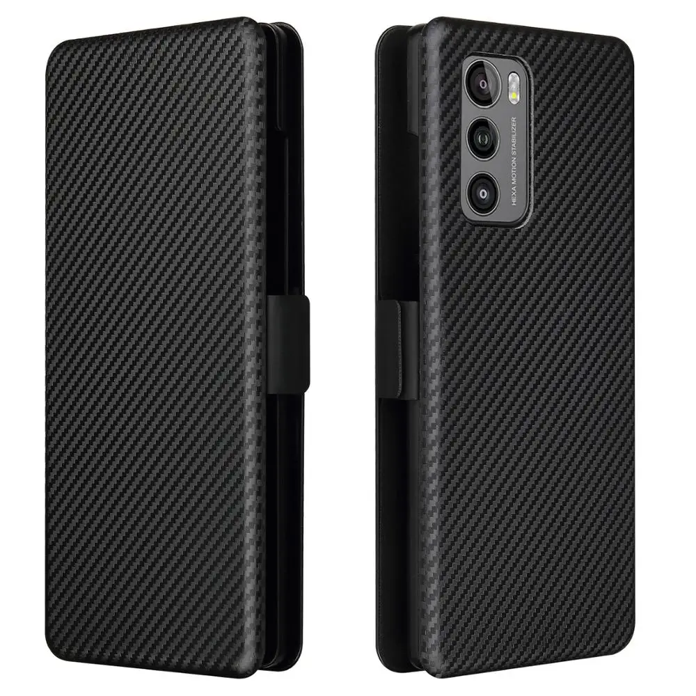 Vintage Carbon Fiber PC TPU Case For LG Wing 5G 2020 Flip Leather Wallet Phone Cover For LG Wing LGWing 5G Case 6.8\