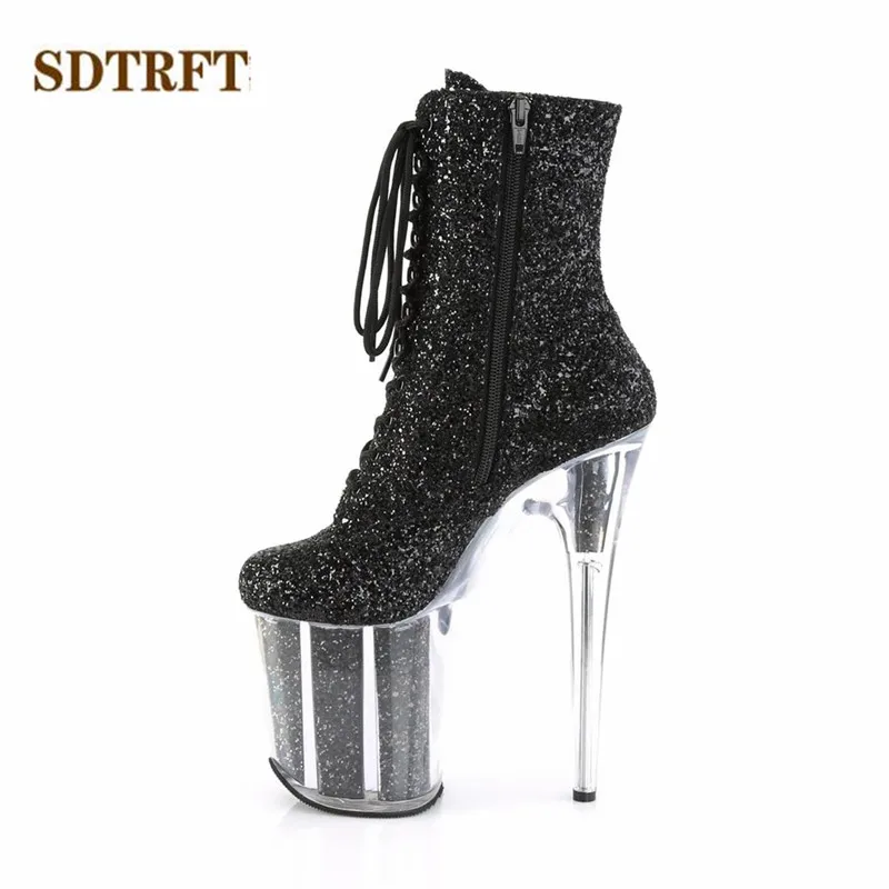 SDTRFT-Botines de tacón alto y fino para Mujer, zapatos de plataforma transparente, tacones de lentejuelas para travestis, 20cm