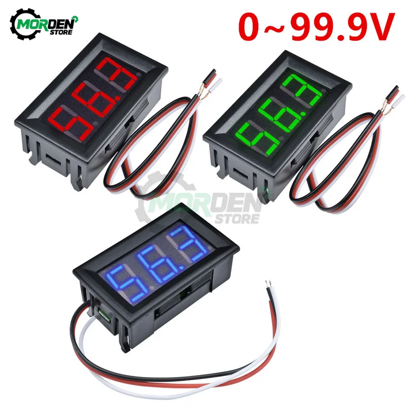 Mini voltmètre numérique à affichage LED, 0.56 pouces, DC 0-100V, testeur de tension, panneau de volts à 3 fils, rouge/bleu/vert