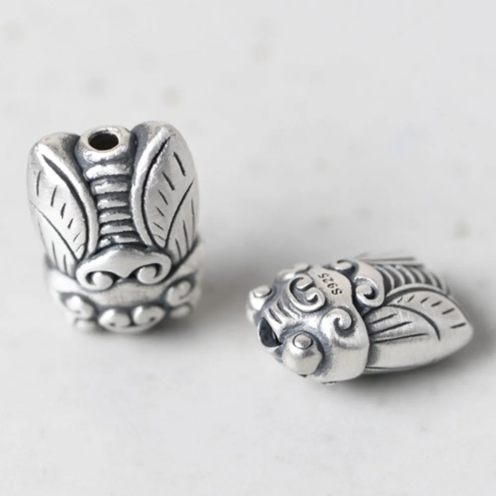 New S925 pure silver retro matte Thai silver  handmade DIY golden cicada knowing bucket beads beads accessories