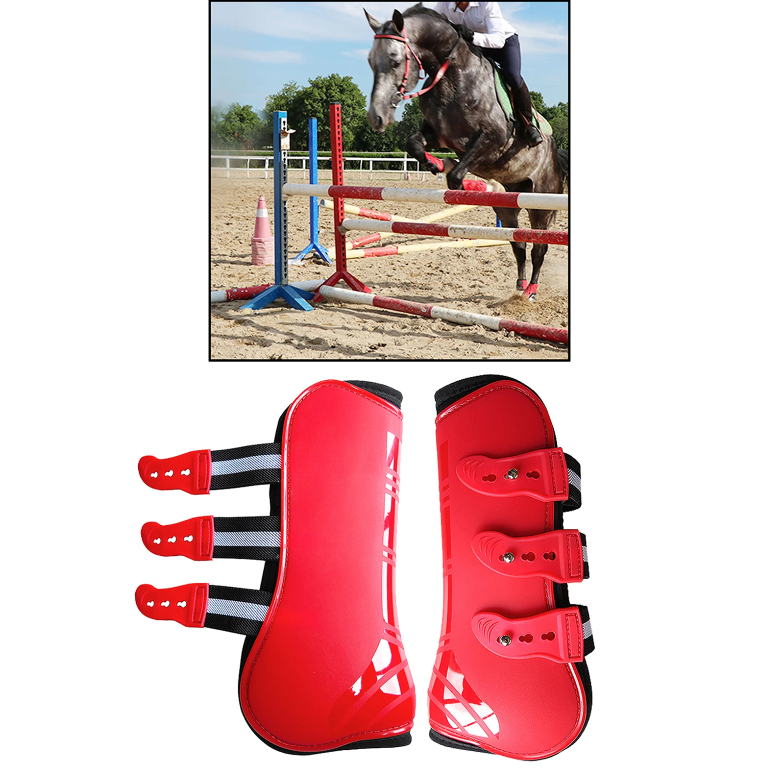 Botas de cavalo equestre para treinamento ao ar livre, proteção para as patas dianteiras ajustável, couro pu durável para proteção de equitação