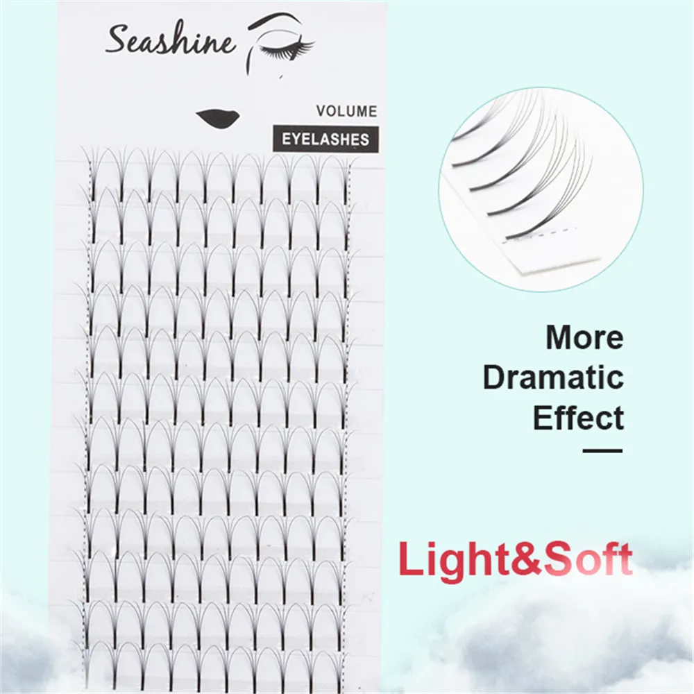 Seashine 1 Tray False Eyelashes Long Stem Premade Russian Volume Fans Semi C D Curl Eyelashes Extensions 12 Line Premade Fans