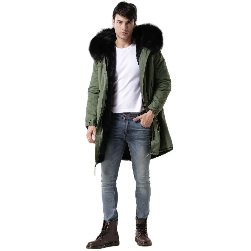 Hot Sale Plus Size Coat Winter Clothes For Men Faux Fur Parka Long Fashion Jacket Black Fur Lining Overcoat With Big Hooded