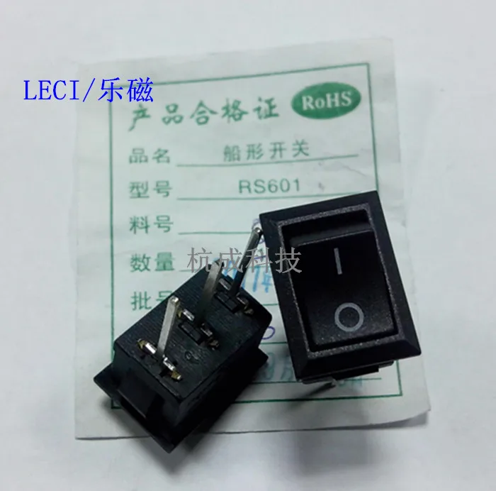 Original new 100% RS601-1020011BB rocker switch KCD1-102 sharp foot black 3pin long foot without lamp