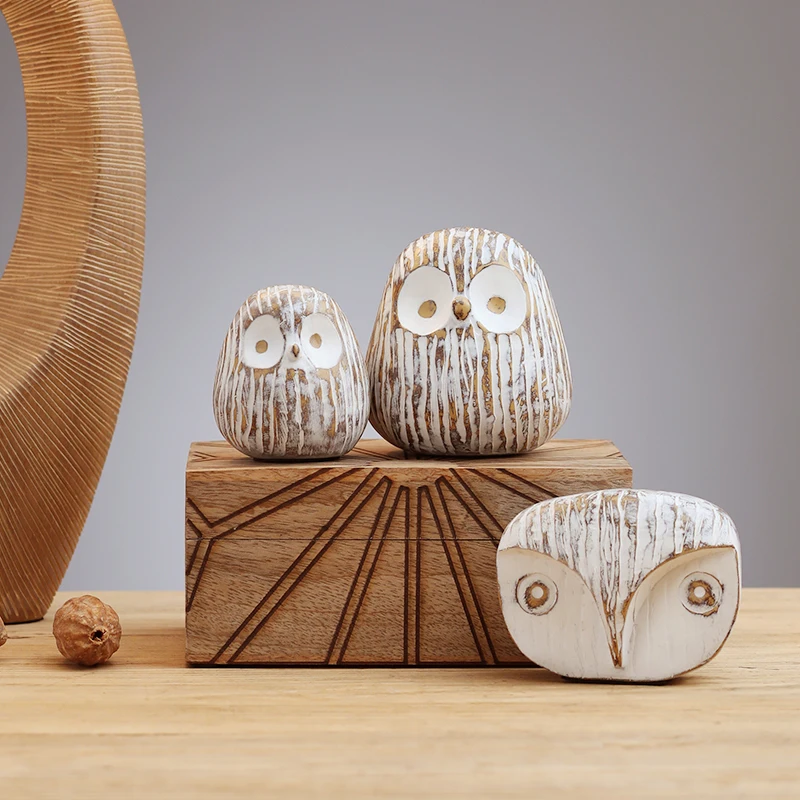 Nordic Creative Owl Resin Cute Animal Figurines, Miniatures Fairy Garden, Rustic Vintage Living Room, Home Decor Accessories