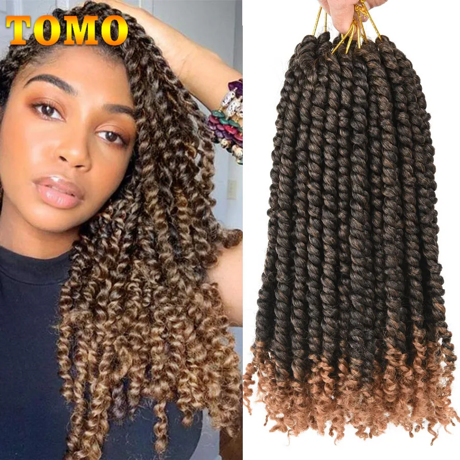 

TOMO Passion Twist Curly Ends Crochet Hair 12 18 24 " Ombre Bomb Twist Braids Pre-looped Synthetic Braiding Hair Extensions