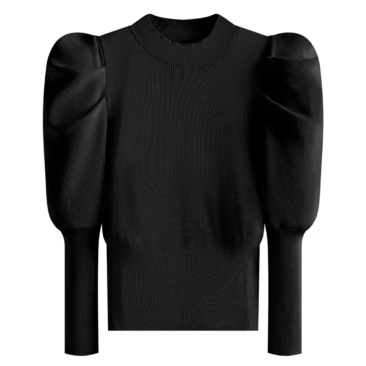 knit soft jumper tops 2022 New Autumn Spring Tops O-Neck Pullovers Sweaters shirt long Puff sleeve Korean Slim-fit tight sweater