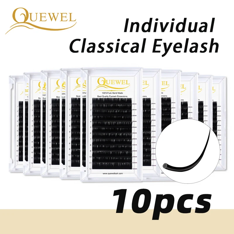 Quewel 10 Cases/Lot False Mink Eyelashes Extension 12 Rows Individual Lash Silk Cilios Professionals Round Eyelash Wholesaler