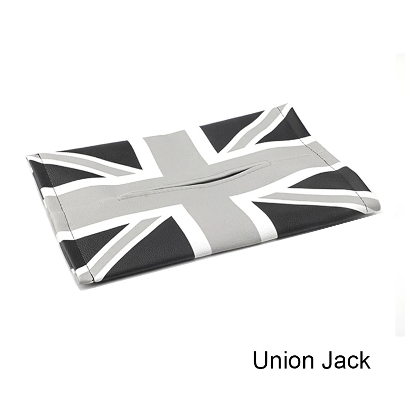 Leather Tissue Box Holder for Auto Styling for Cooper Checkered Gray Union Jack Cartoon Tissue Bag for Min MI Car Assessoires