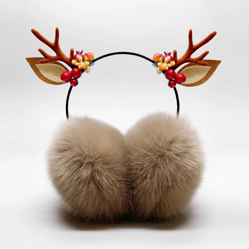 

Earwarmers Deer Elk Ear Warmers Headband Winter Earmuff Christmas Apparel Accessories Fur Lady Warm Skiing Fur Headphones Casque