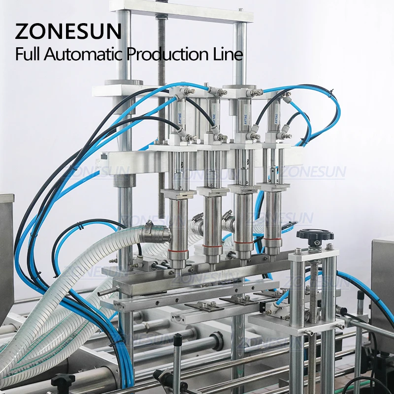 ZONESUN ZS-FAL180C6 Automatic Production Line Four Heads Paste Chocolate Showe Gel Jar Filling Capping And Labeling Machine