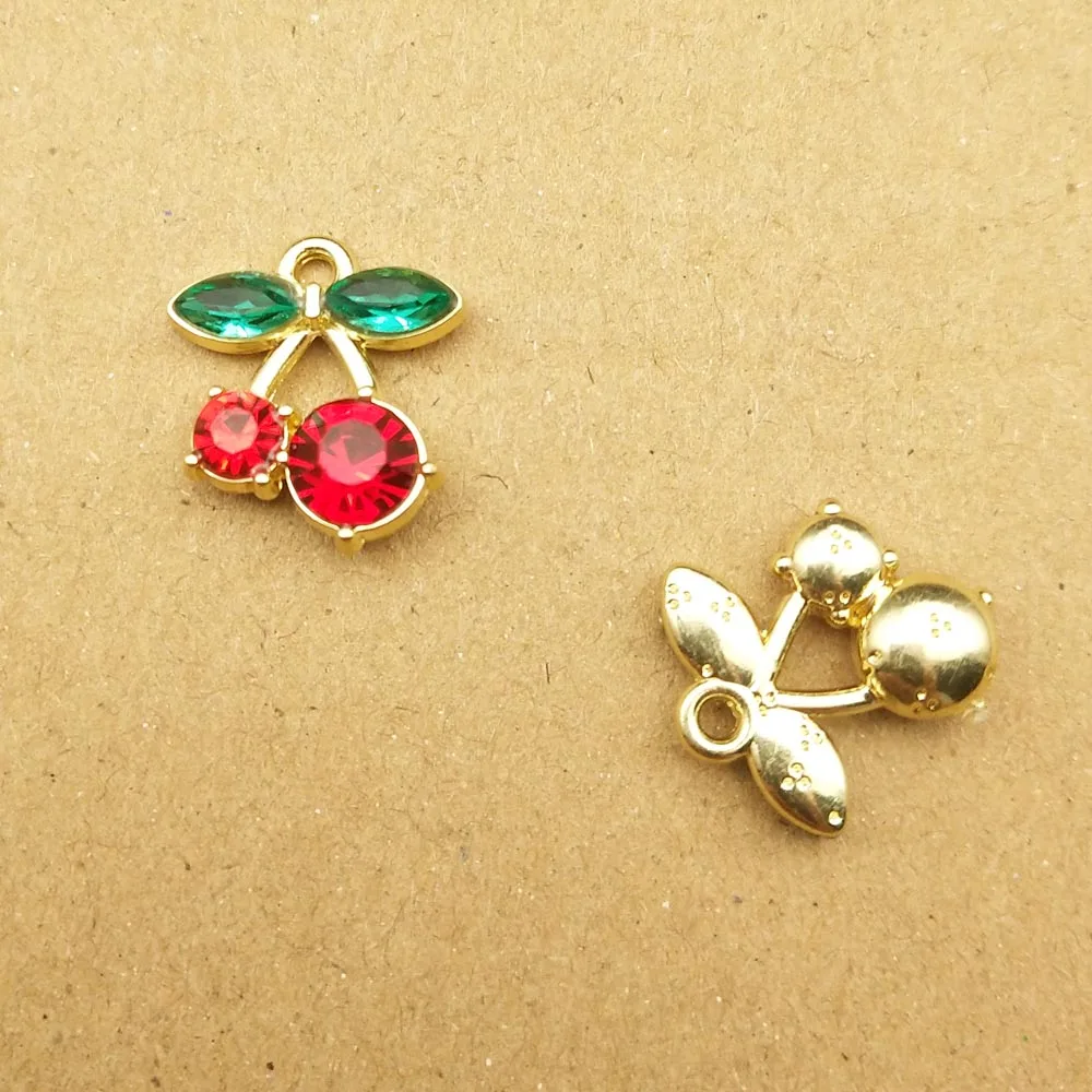 10pcs Cherry Charm for Jewelry Making Earring Pendant Bracelet Necklace Accessories Diy Craft Supplies Gold Plated