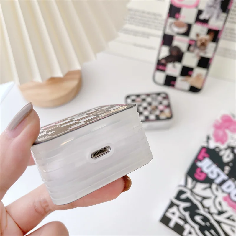 INS كوريا أنيق الشطرنج حقيبة سماعة الاذن ل Airpods 1 2 لطيف الكلاب سماعة شحن واقية لينة غطاء ل Airpods برو