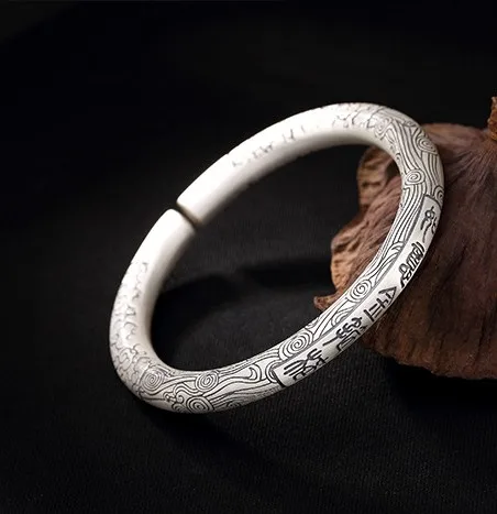 S999 foot silver Qitian Dasheng Ruyi gold hoop stick sterling silver retro opening men and women bracelet