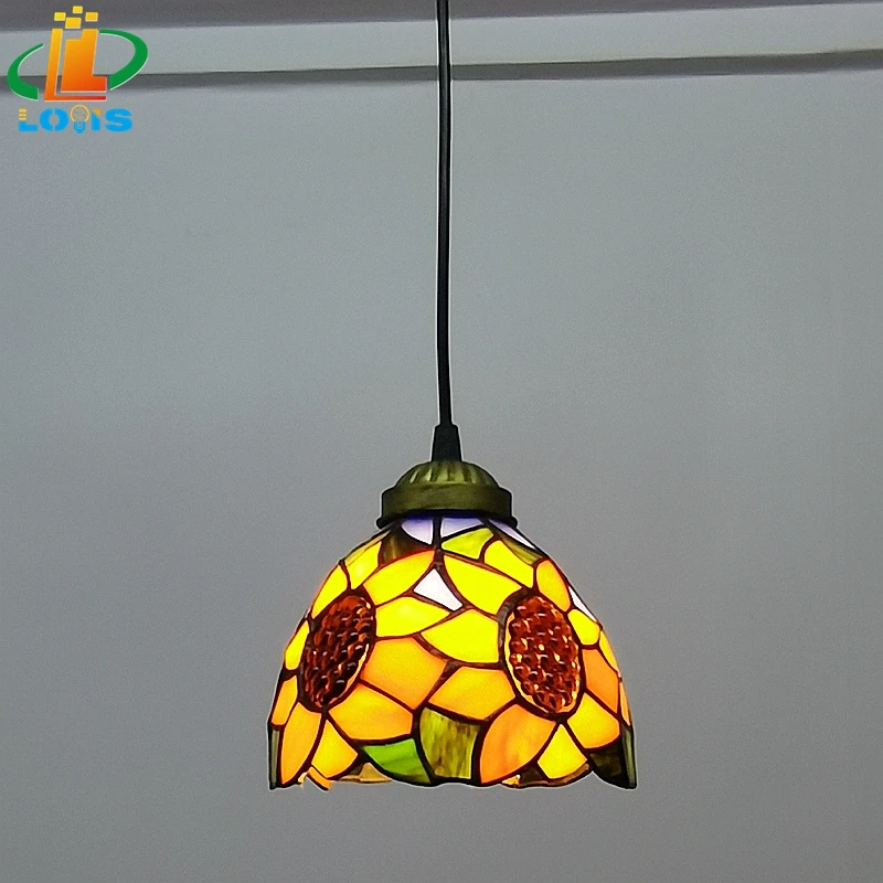 6 Inch Sunflower Small Chandelier European Tiffany Style Bar Glass Light Fixture Vintage Colored Art Dining Room Chandelier