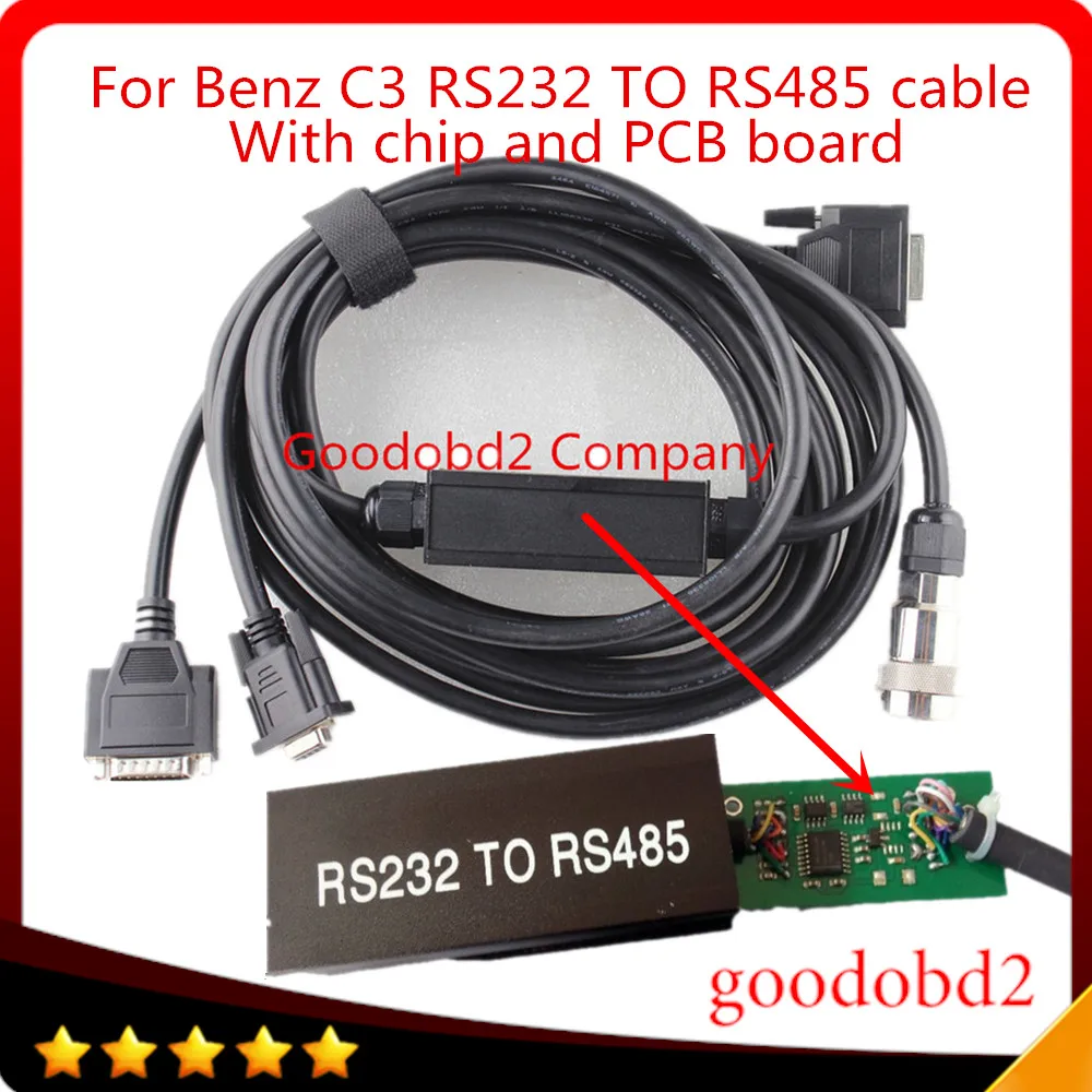 Car cable For Benz Compact 3 Star Tool Diagnostic Tool Auto Diagnostics MB STAR C3 OBD rs232 to rs485 cable with pcb chip on box