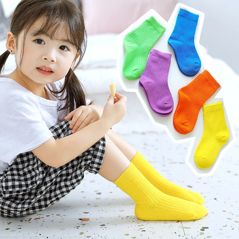 2 Pairs/ lot Children Socks Spring&Autumn Candy Color Cotton Girls Socks Boys Socks 1-12 Year Kids Socks