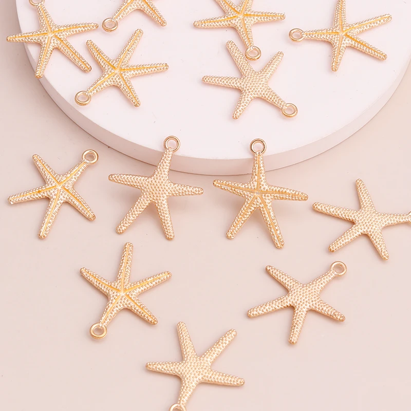 Leslie 20pcs Alloy Gold Color Starfish Metal Charms for DIY Bracelet Necklace Pendants 25x22mm Handmade Jewelry Accessories