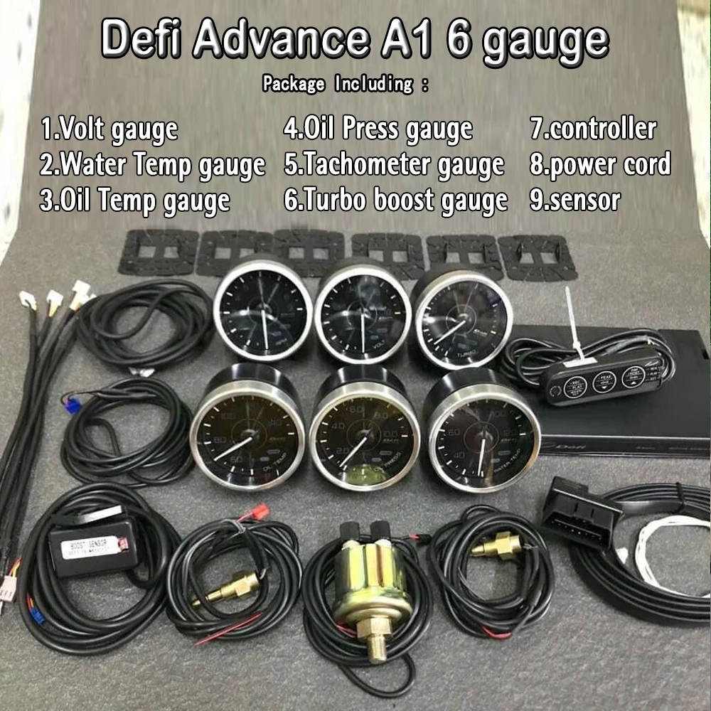 Def* Advance A1 Defi Link System Daisy Chain Auto Gauge 6 gauges Volt Water Temp Oil Temp Oil Press Tachometer RPM Turbo boost