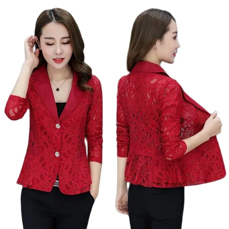 

New 2021Spring Autumn Women's Suit Jacket All-Match Fashion Ladies Coat Shawl Lace Thin Blazer Sun Protection Clothing