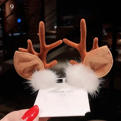 2pcs Cute Deer Ear Hair Pins Christmas Barrettes Flower Hair Decoration Beautiful Deer Antlers Hair Clips Kids Hair Accessories