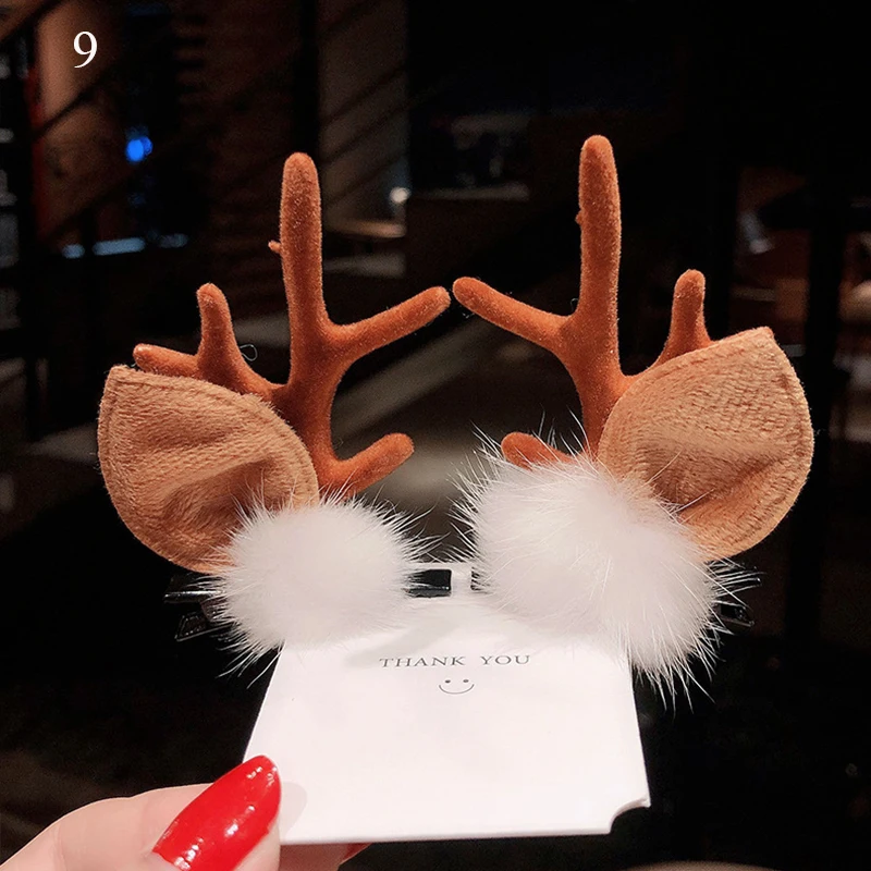 2pcs/set Christmas Hair Clips Cute Deer Ear Antlers Hairpins Barrettes Kids Santa Claus Snowman Hair Accessories For Christmas