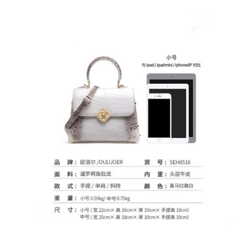 ouluoer import  crocodile bag women handbag  white  One shoulder bag women bag   large capacity  Female bag crocodile leather